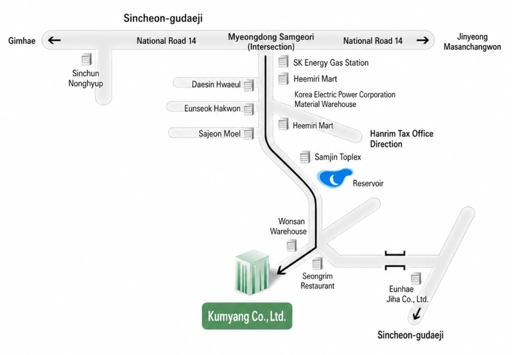 Map of Kum Yang Material Co., Ltd. — 124-60, Myeongdong-ro, Hallim-myeon, Gimhae-si, Gyeongsangnam-do