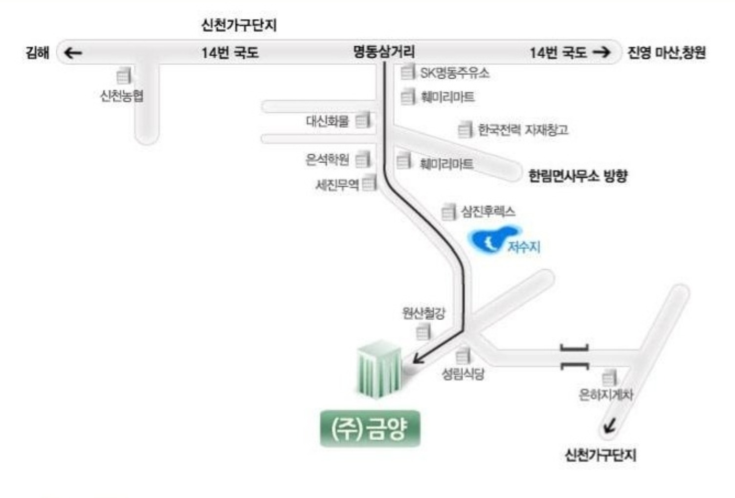 (주)금양소재산업 약도 — 경남 김해시 한림면 명동로 124-60